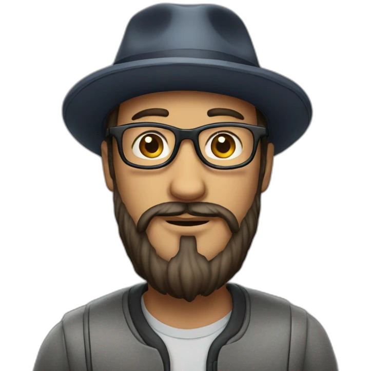 man with beard and eye glasses and hat emoji