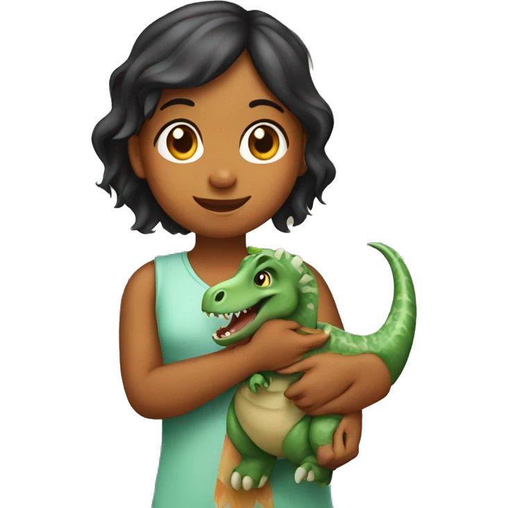 Indian girl holding a dinosaur emoji