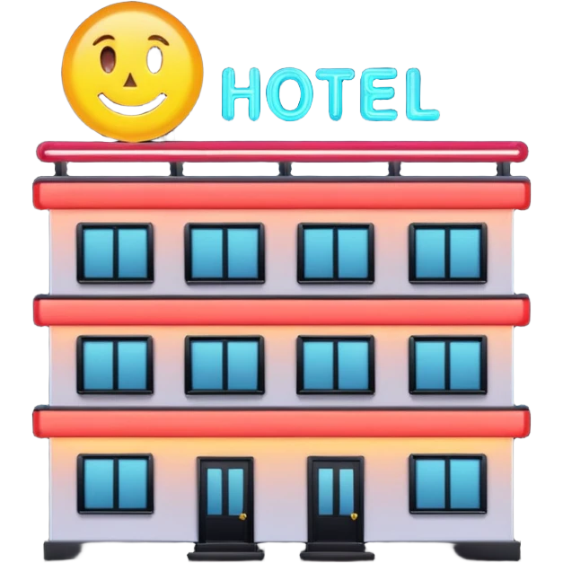 Hotel barato con letrero de neón en la fachada. emoji