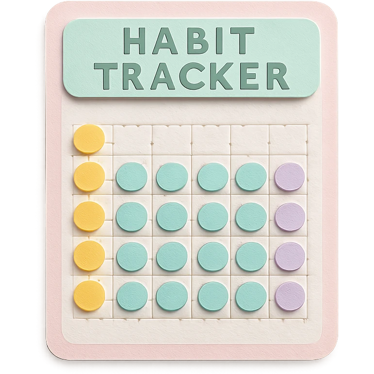 soft pastel gentle habit tracker grid with subtle shadow and delicate dotted lines emoji
