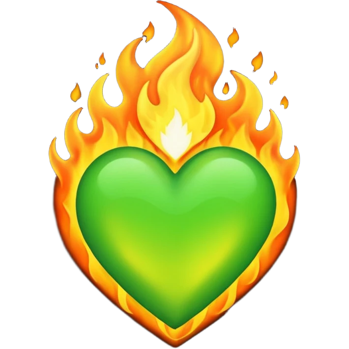 Take the classic "heart on fire" emoji but make it a green heart. emoji