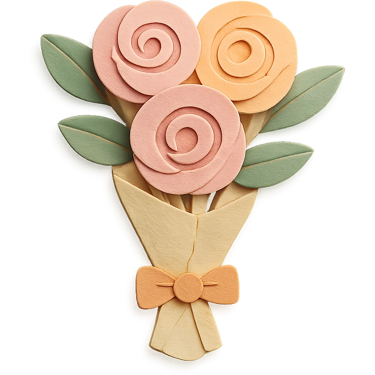 bouquet of roses in paper craft style with soft colors emoji