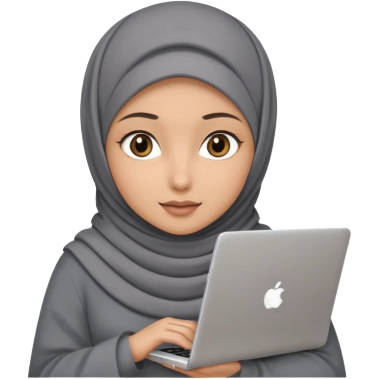 A girl wearing a gray hijab and with hazel eyes is carrying a laptop, not a laptop, just a regular laptop. emoji