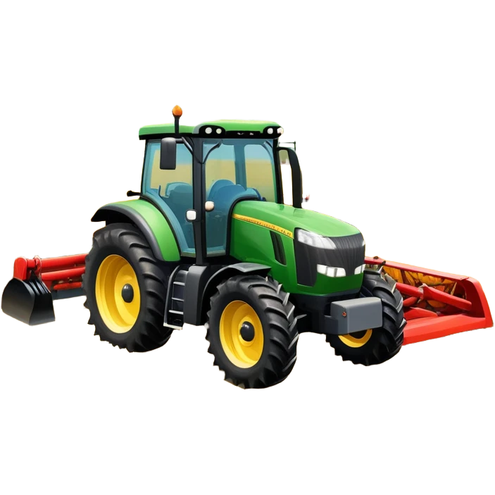 An icon representing a Farming Simulator 22, with a detailed tractor, plowing fields under a bright sky with a colorful rural landscape. The design includes farming tools, crops and barns, symbolizing the immersive experience of managing a farm. Transparent background. emoji