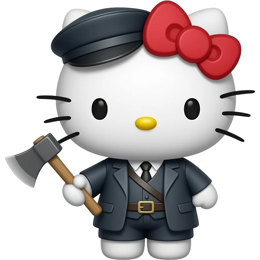 hello kitty disfrazada de Rodion Romanovich Raskolnikov al asesinar a la usurera con una hacha emoji