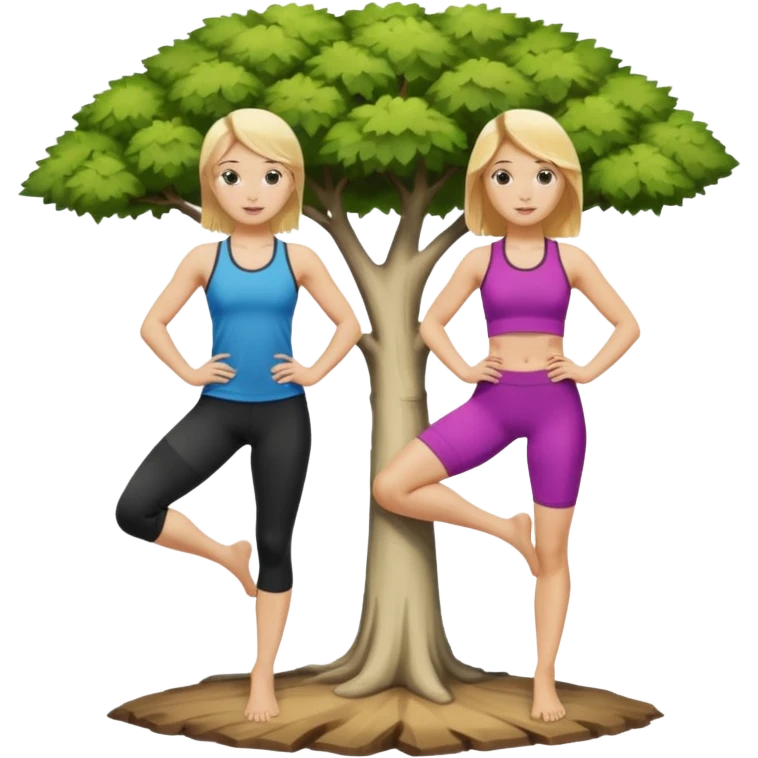 Two women doing yoga in tree pose  both blonde  emoji