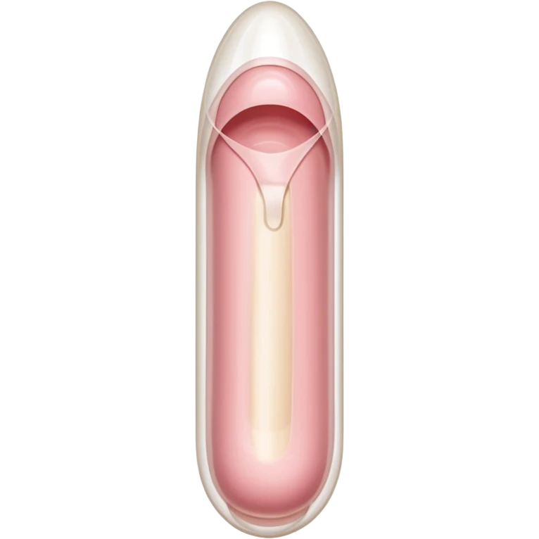 white transparent condom fully covering cylindrical beige-pink colored penis shaft, no face. at top of penis, add glans penis tip, a urethra opening hole/slit line and corona line. at the bottom end/base of penis make it flat.  emoji
