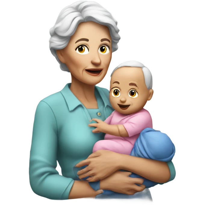 Create a 3d hyper realistic senior woman holding a baby  emoji