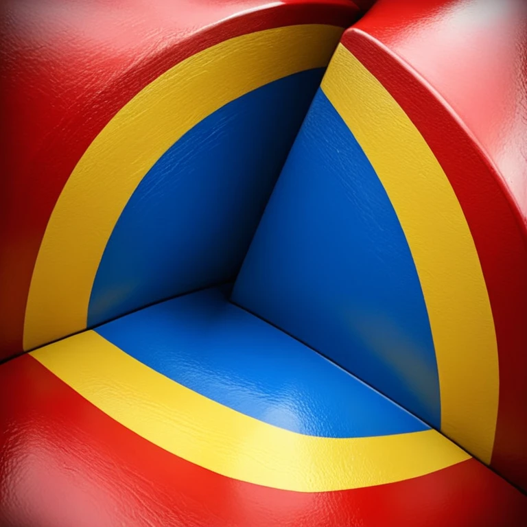 rectangulo con 5 lineas amarillas de arriba a abajo i 5 de rojas, intercaladas entre si, empezando por las amarillas en ambos extremos. en la parle de arriba un triángulo azul invertido, con la punra mirando hacia abajo, y dentro, una estrella de 5 puntas blanca, grande, en el cendtro del triángulo emoji