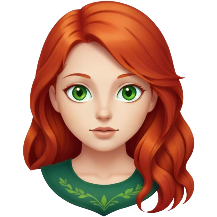 Mulher, ruiva com cabelos longos, rosto redondo, olhos verdes como se tivesse dando uma dica  emoji