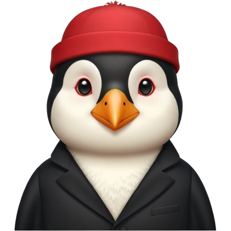 black suited old penguin with red fes hat emoji