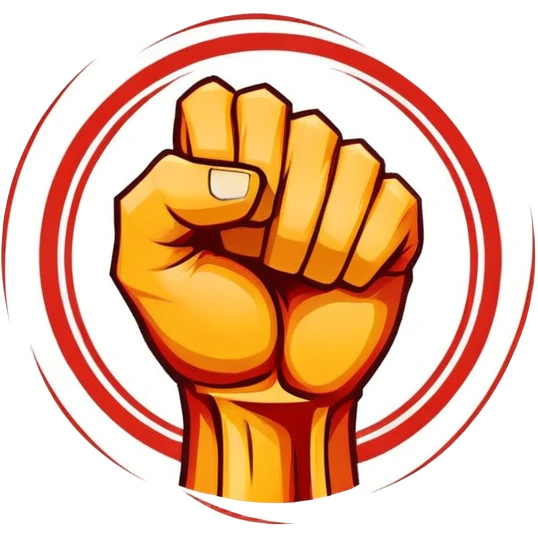 An emblem-style design symbolizing striking martial arts. The emblem features a powerful fist, representing strength and precision, surrounded by dynamic lines and motion, evoking speed and impact. Bold colors and sharp edges give the emblem an intense and energetic look emoji