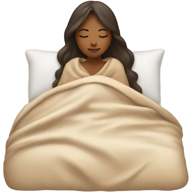 A girl sleeps under a beige blanket emoji