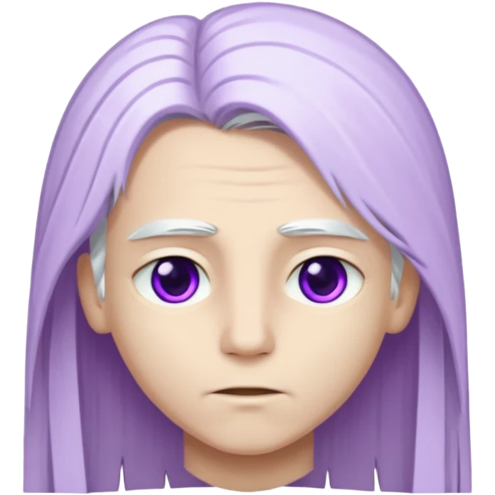 Bembeyaz teni olan, bembeyaz uzun ve düz saçları olan,mor gözlü,gözü çekik, genç bir oğlan tasarlar mısın emoji
