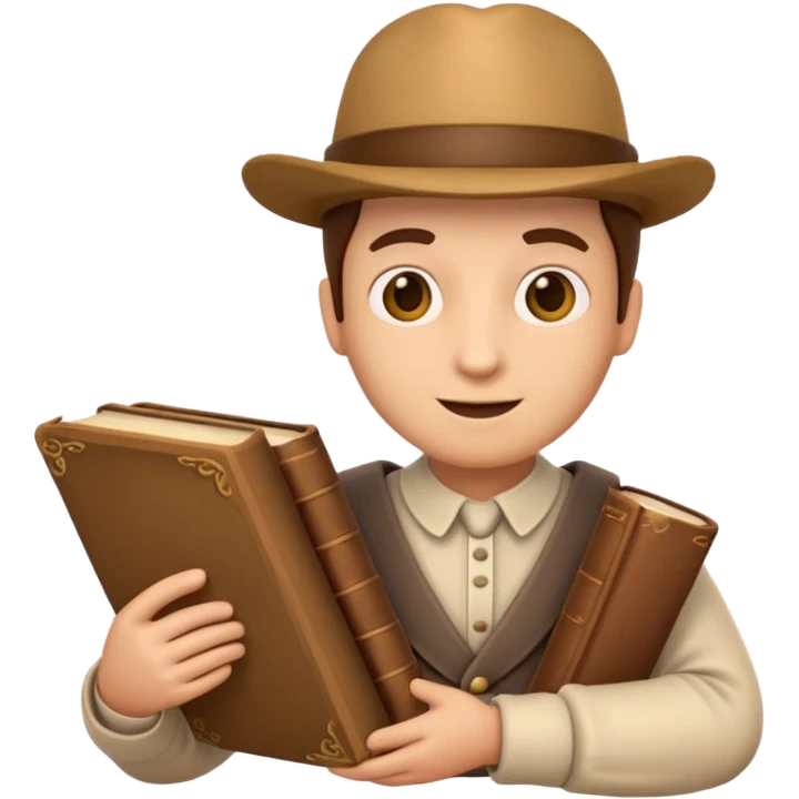 Apple Memoji-style 3D emoji of a historian holding scrolls or old books, soft shading, rounded shapes, no background.
 emoji