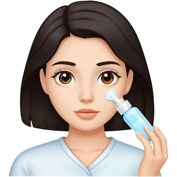 Girl with dark hair doing skincare emoji