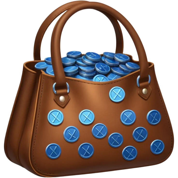 blue coins inside a brown leather bag  emoji
