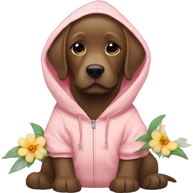 cute baby brown labrador wearing flower hoodie emoji