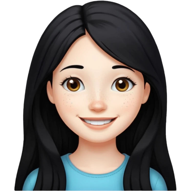 Quiero un emoji que arriba de él diga hi que sea una niña blanca pelo negro largo y que tenga pecas en su carita emoji