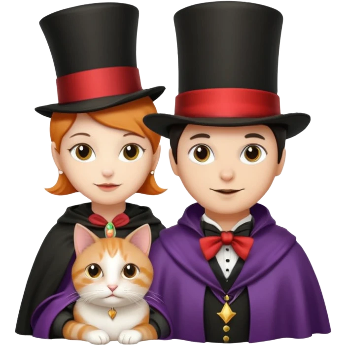 magician couple and their pet cat emoji