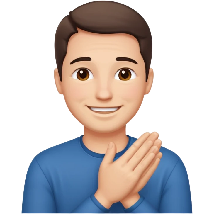 Create a blushing smile face with prayer hands by his cheek  emoji