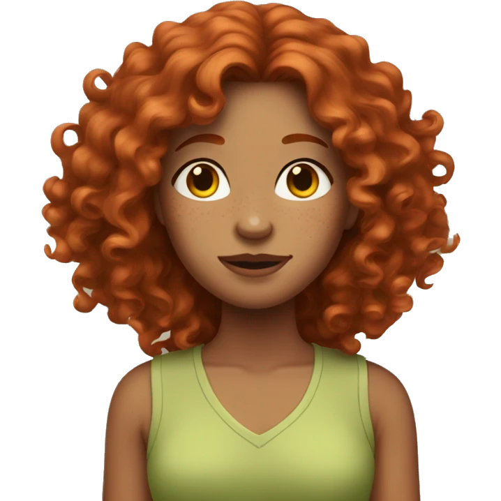 Red-haired woman with curly long hair and freckles emoji