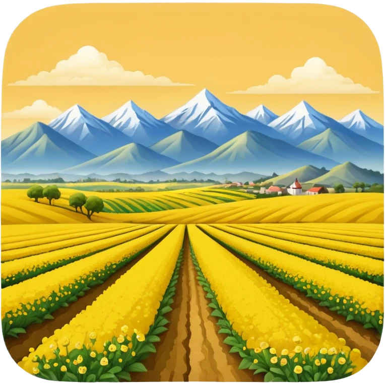 Yellow mustard fields with mountain emoji
