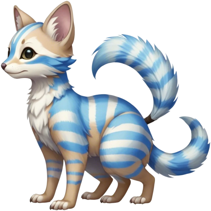 Feral Rare Fantasy vibrant light pastel Vernid-Trico-species by LiLaiRa, random markings, tufted tail, tufted ears, full body emoji