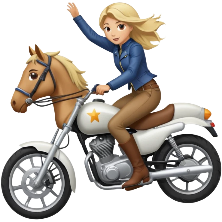 girl riding a horse jumping over a motorcycle emoji