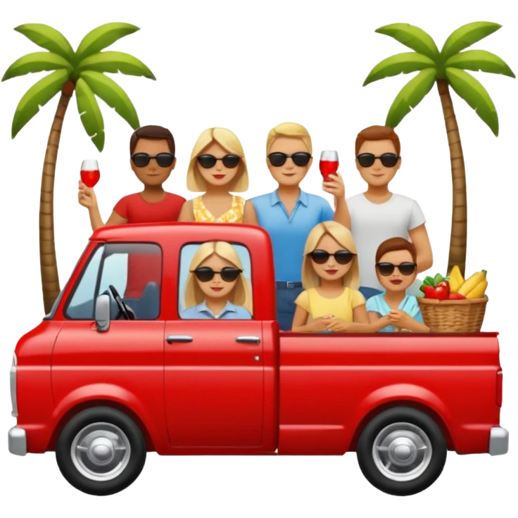People having a picnic in the back of a red pick up truck emoji