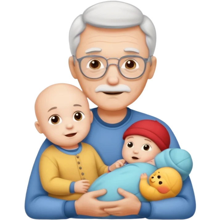 Young grandpa holding one baby holding a sign emoji