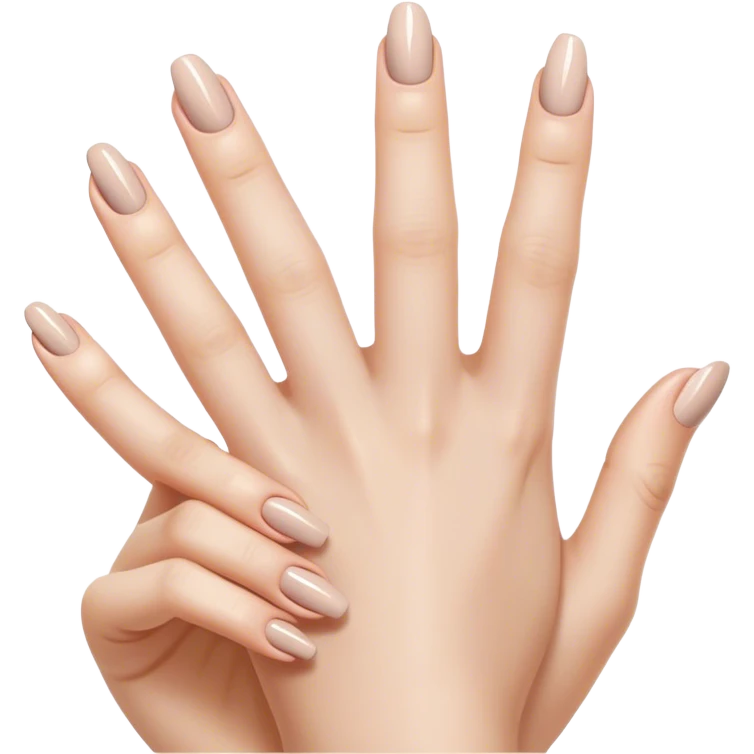 "Close-up of a delicate hand with nude nail polish, slightly curved fingers, elegant and feminine style, subtle shine on nails." emoji