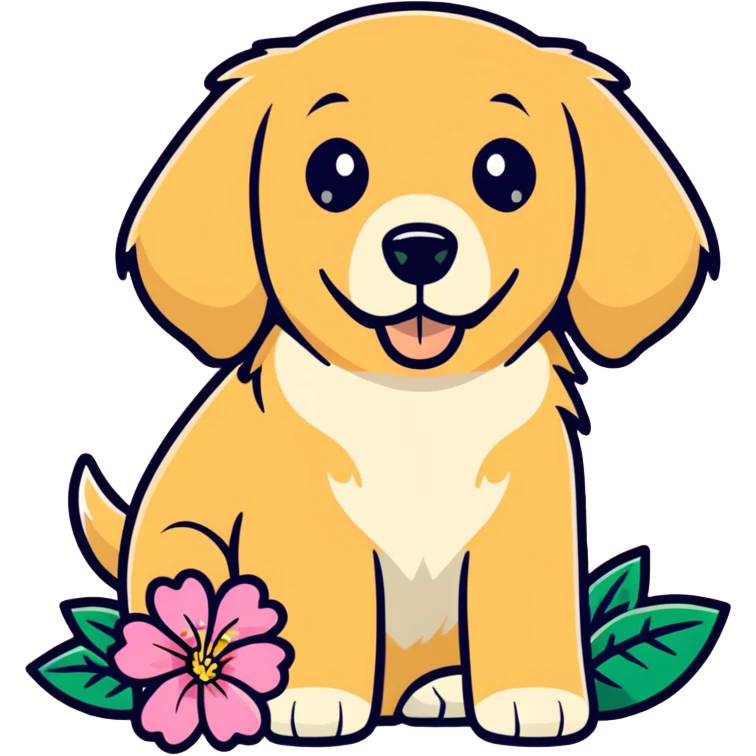 Golden retriever with a pink hibiscus flower in ithair emoji