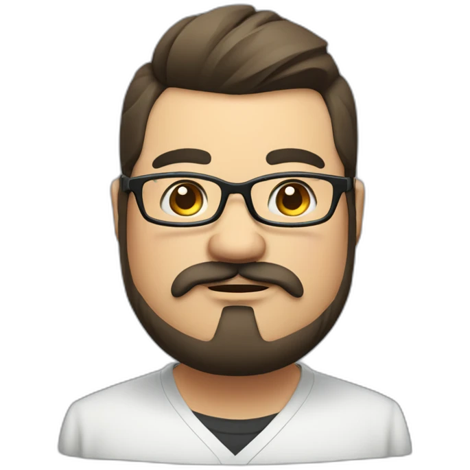 fat man, glasses, clean face, mustache, beard, mongolian, streamer, long top knot hair emoji