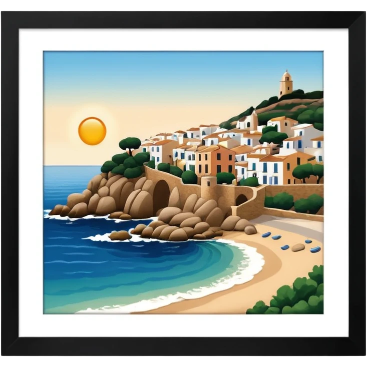 Calella de Palafrugell, Mediterranean vibe, apple emoji style, no frame or border emoji