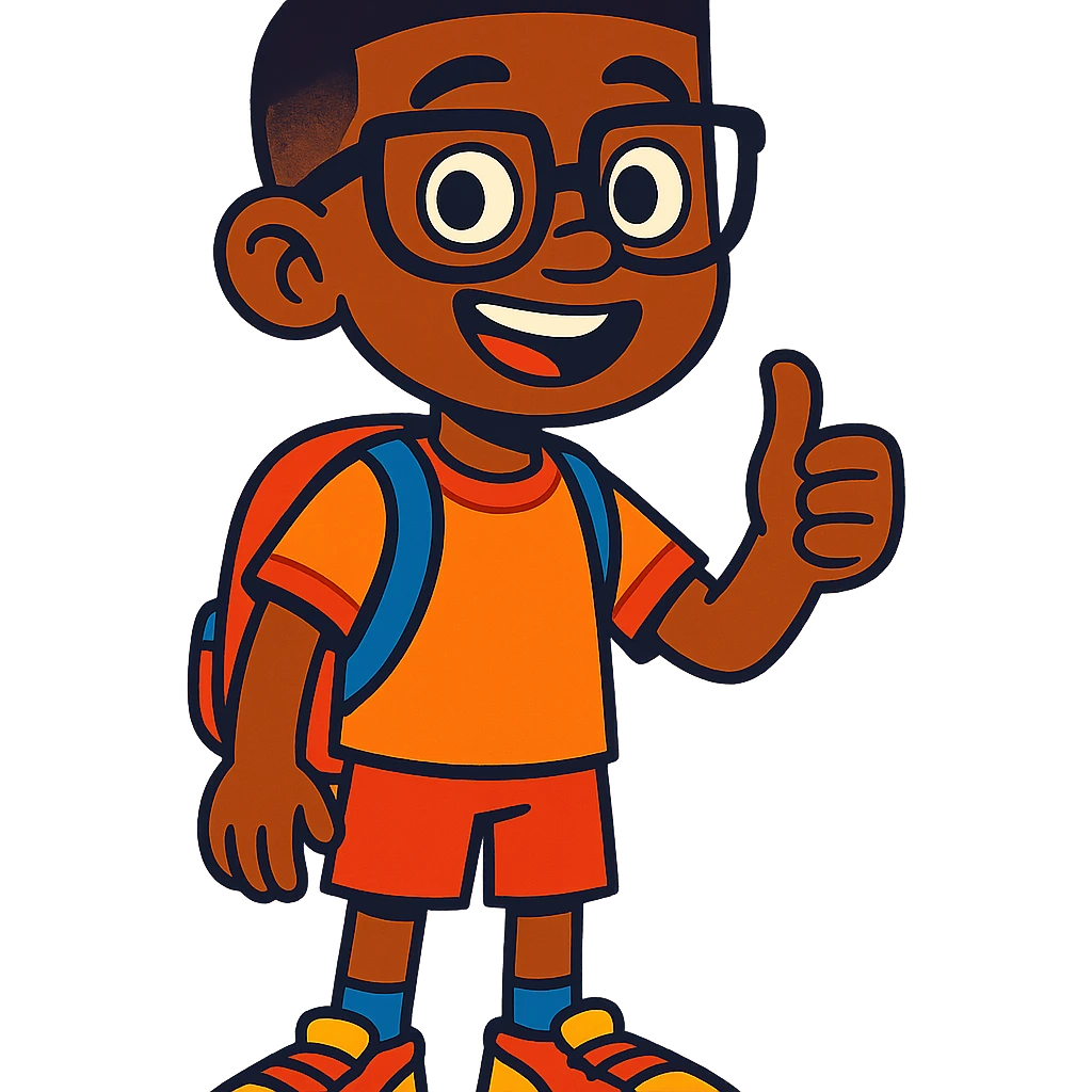 10 year old boy, brown skin, wearing glasses, short hair, vibrant cartoon style emoji