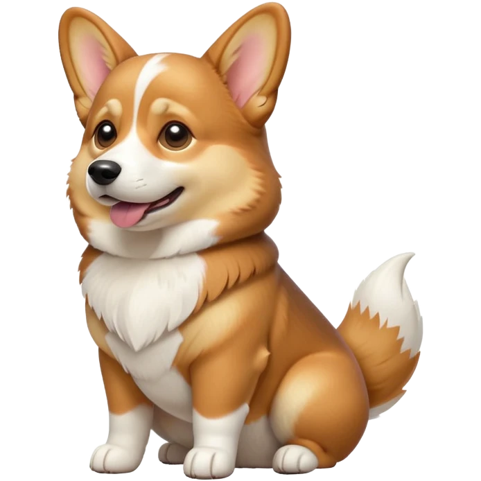 cinematic-[corgi dog]-realistic-full-body-sitting-emoji,-tail-resting-loosely-beside-its-paws,-head-tilted-dramatically,-sleek-[corgi]-fur,-simplified-yet-realistic-focused-features,-highly-detailed,-glowing-with-an-almost-sarcastic-glow emoji