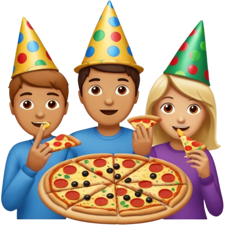 grupo de amigos felices comiendo pizza emoji