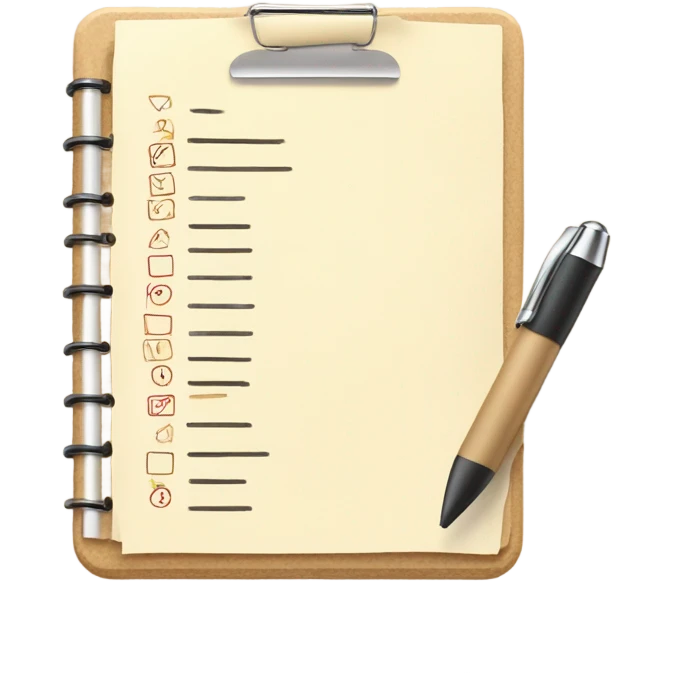 Beige Clipboard with paper to-do list and cute pen  emoji