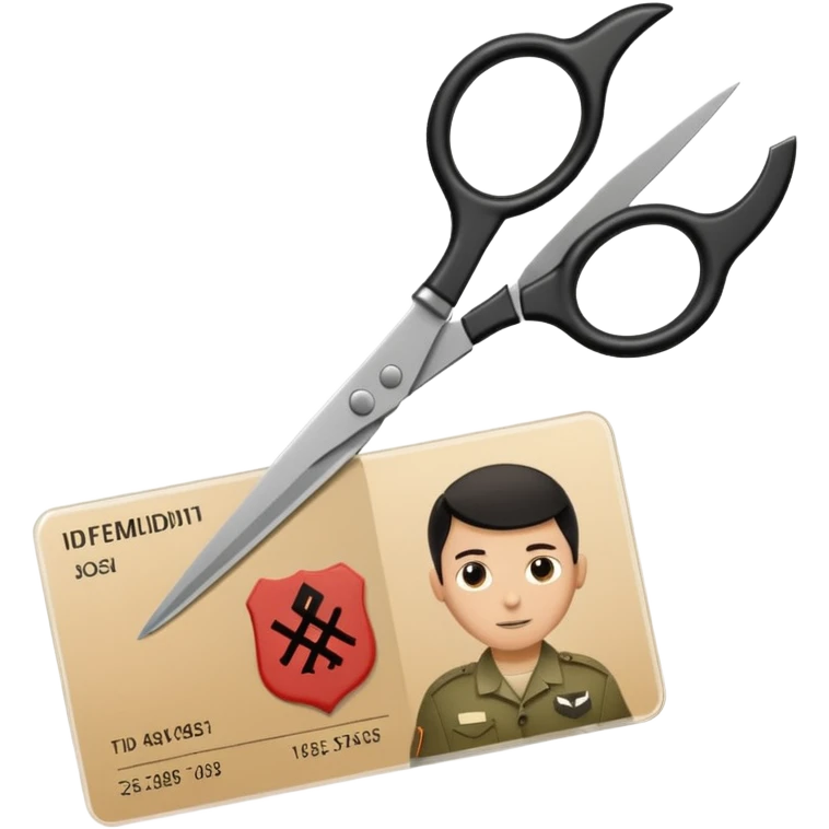 Floating black Scissors cutting in half an idf soldier ID card with a little chip in 2 parts emoji
