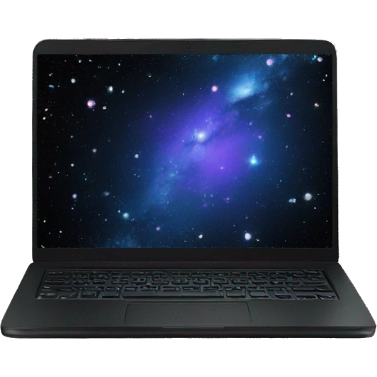 black laptop with galaxy wallpaper emoji