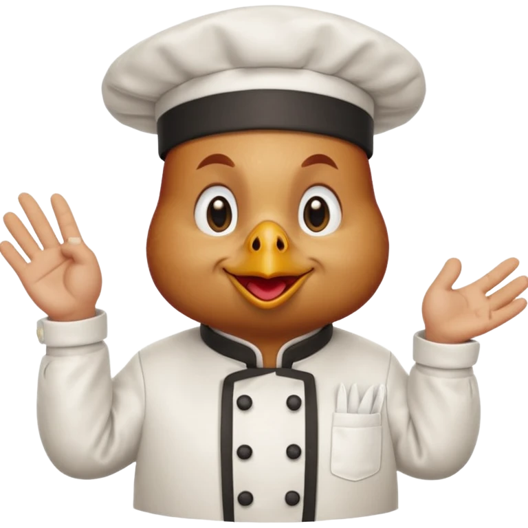 Una gallina con ropa de chef hacienso un gesto de decepcion emoji