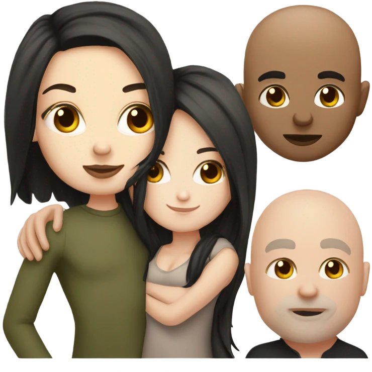 White girl dark hair kissing mixed bald man emoji