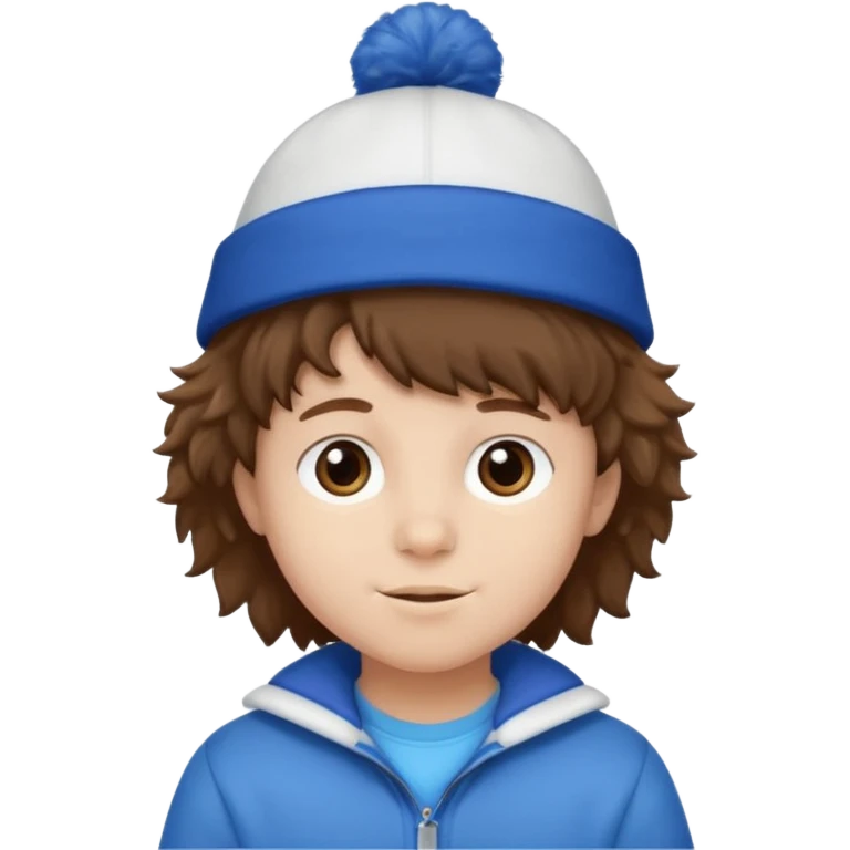 brown fluffy hair kid with blue and white hat emoji
