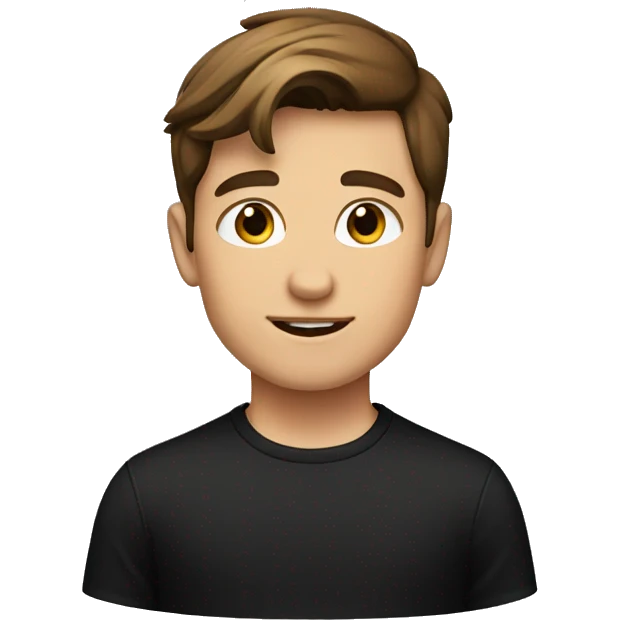 confident boy with brown hair in black shirt emoji