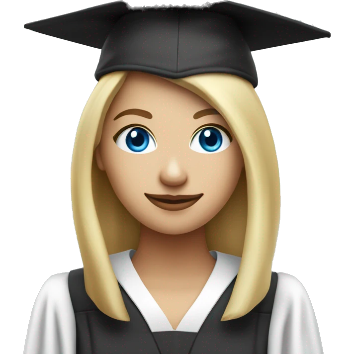 White skin blond female student with phd graduation hat blue eyes emoji