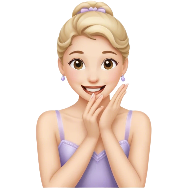 The ballerina laughs sweetly, covering her mouth with her hand emoji