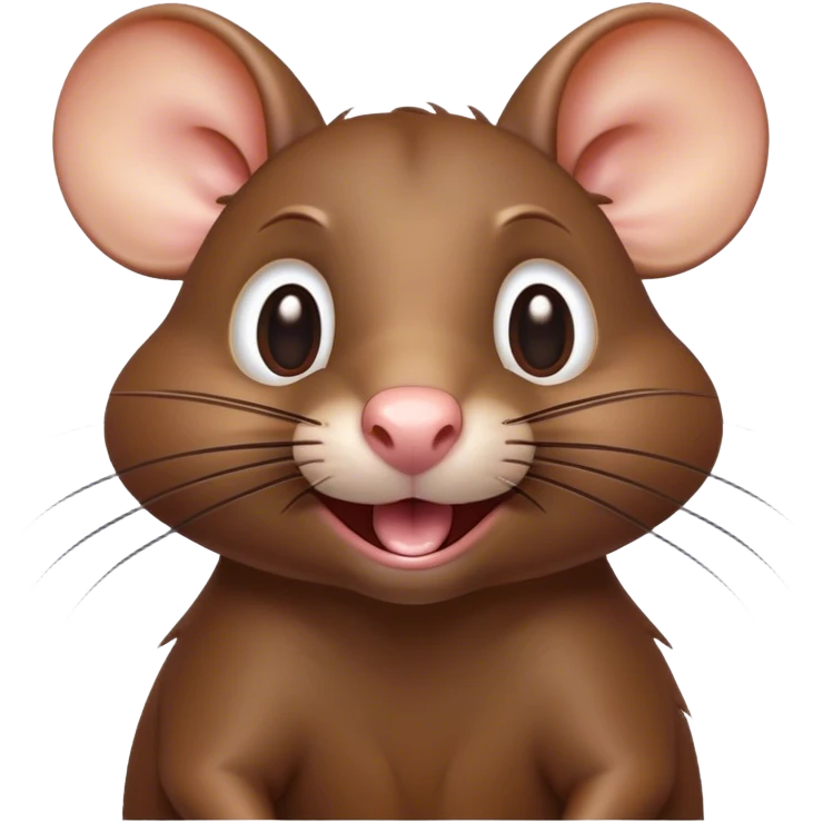 Cinematic Comical Brown Rat Portrait Emoji, Head tilted dramatically with an exaggeratedly amused expression, featuring a striking glossy brown coat with comically large whiskers and wide, expressive eyes filled with playful disbelief, Simplified yet hilariously expressive features, highly detailed, glowing with a slightly sassy glow, high shine, dramatic yet playful, stylized with an air of cheeky urban mischief, soft glowing outline, capturing the essence of a spirited and over-the-top rat that looks ready to scamper its way into internet fame instantly! emoji