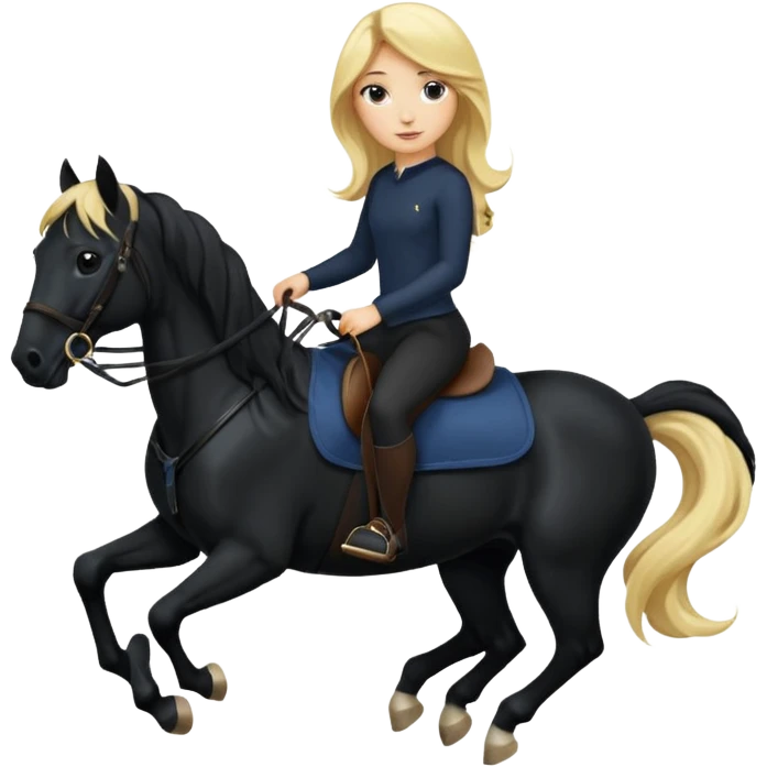 Blonde girl riding a black horse emoji