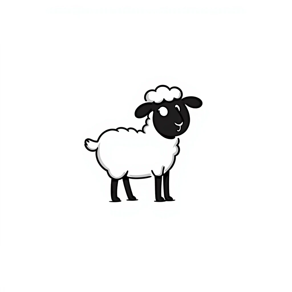 doodle style lamb with hand-drawn lines, playful emoji